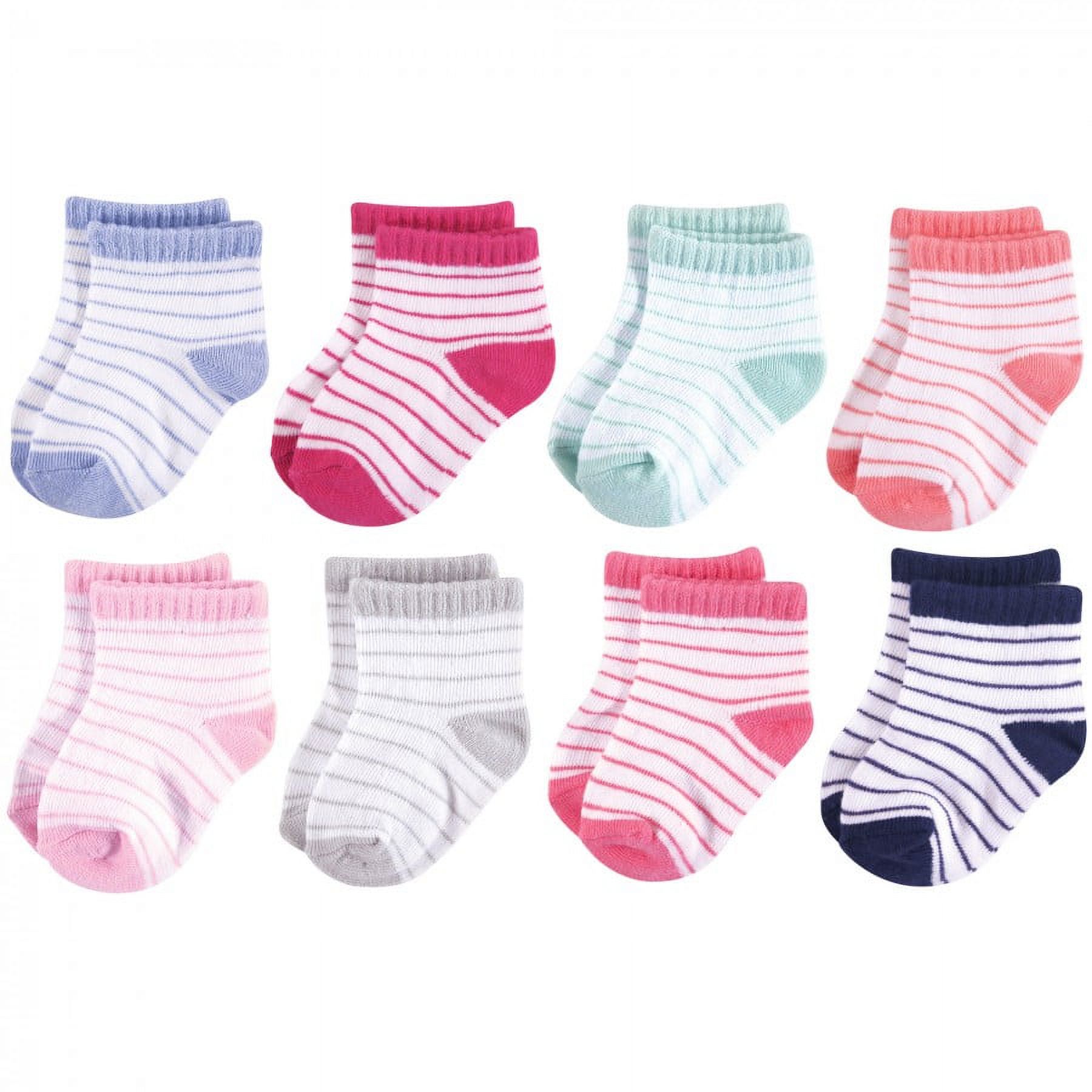 Hudson Baby Infant Girl Cotton Rich Newborn and Terry Socks, Stripes Girl, 0-6 Months